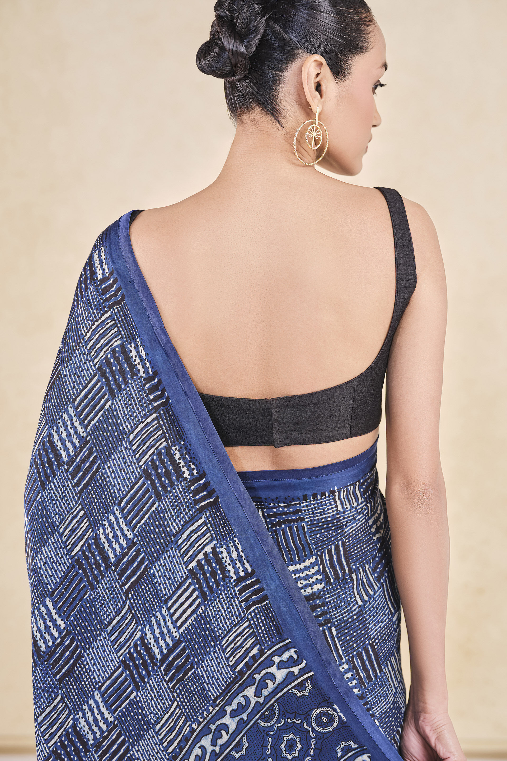 Junco Handcrafted Ajrakh Saree&nbsp;- Blue, Blue, image 5